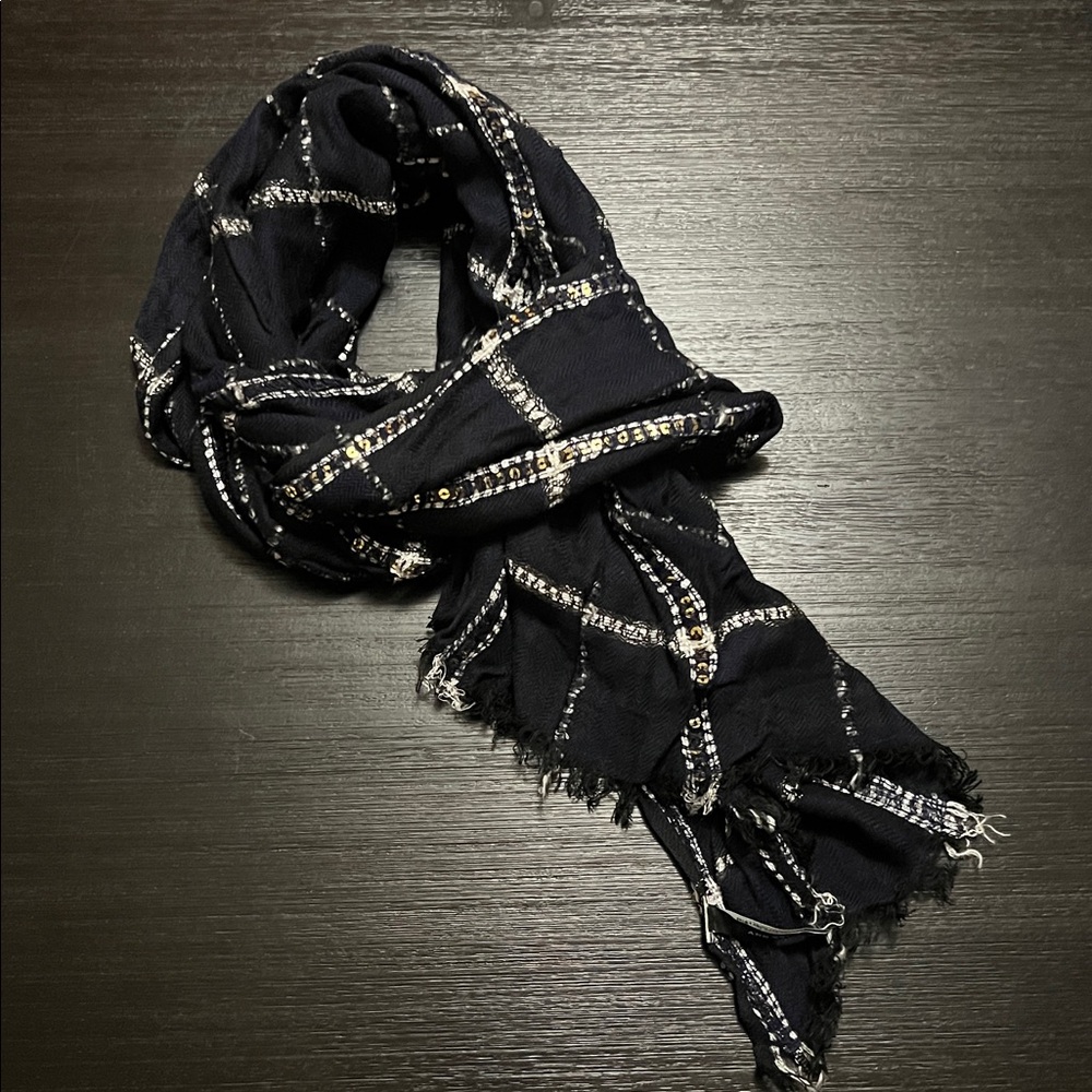 Ann Tayler Scarf Navy and Silver/Gold Sequin